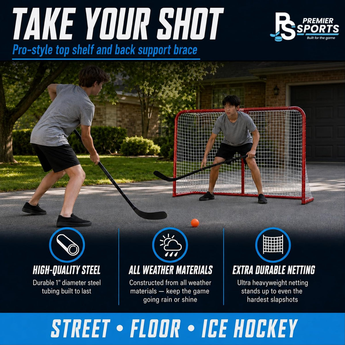 PS Bundle Hockey Flooring Tiles for Training - 15 Pack of 12 x 12â + 54â Junior Steel Street Hockey Goal