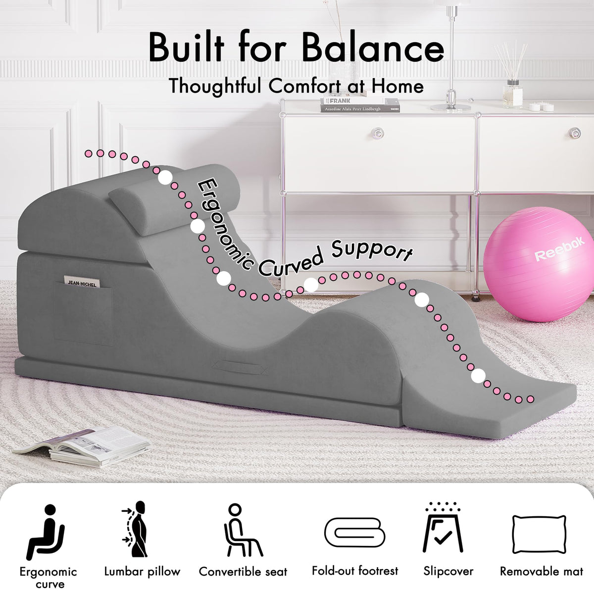Convertible Yoga Chair for Adults, Ergonomic Foam Lounge with Lumbar Pillow