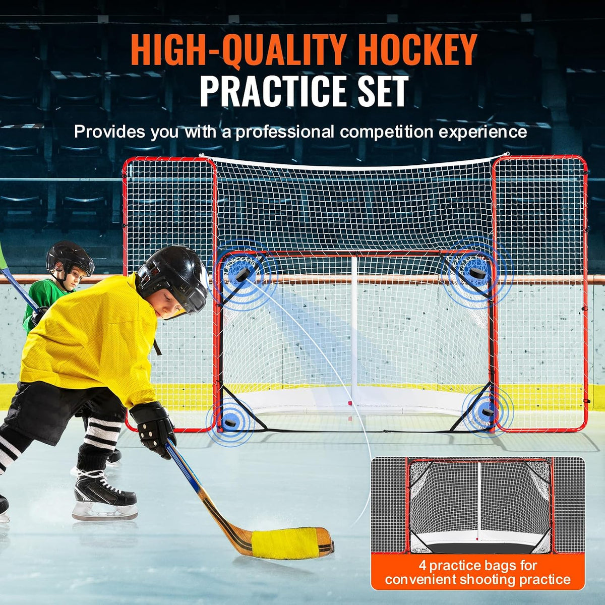 Happybuy Hockey Goal with Backstop & Targets, 72" Street Hockey Net, Portable Indoor/Outdoor Training Set, Easy Assembly, White/Red