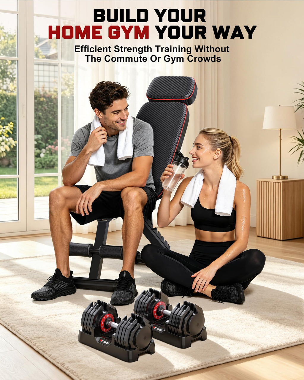 Rendpas Adjustable Dumbbell Set with Workout Bench at Home