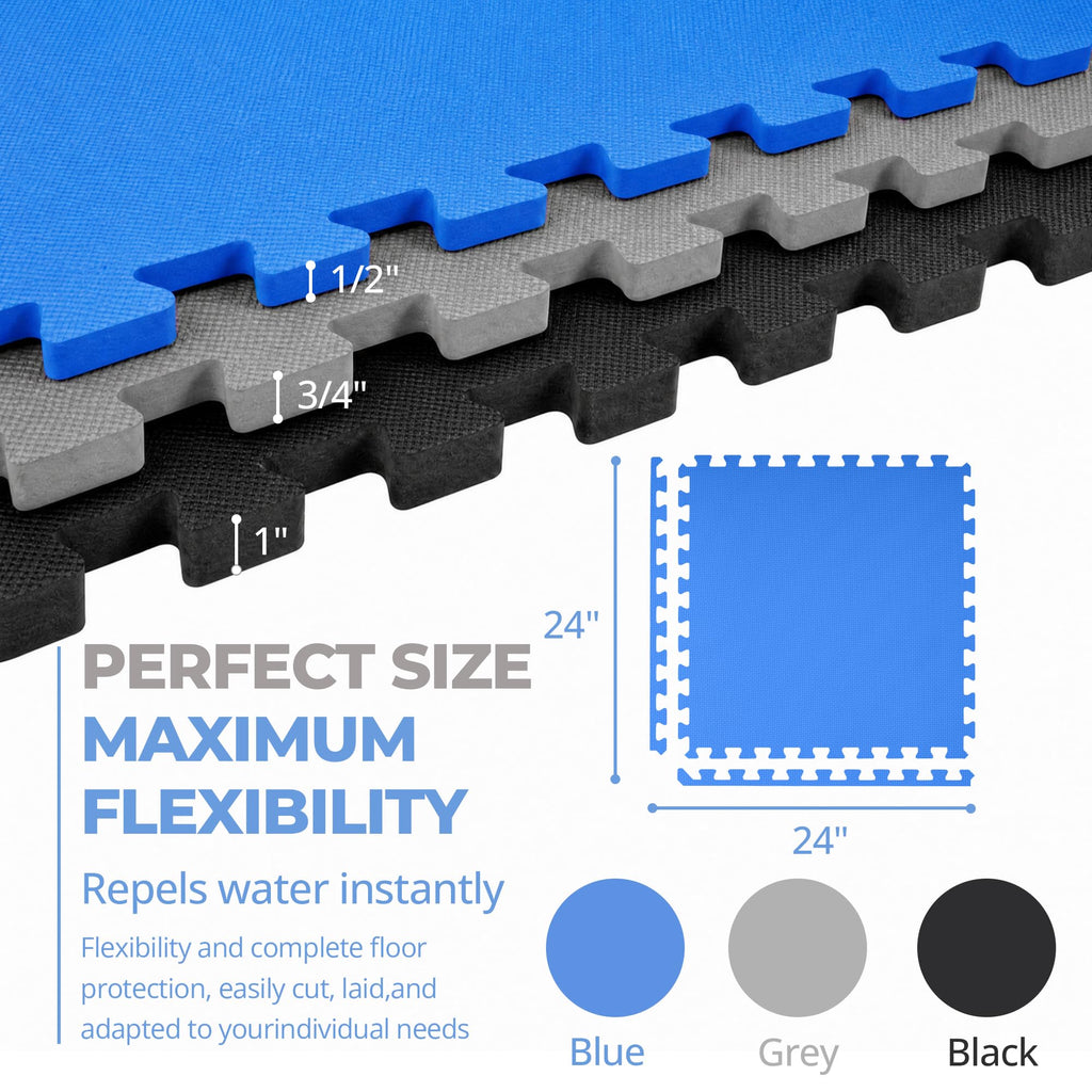 HulkFit Puzzle Exercise Mat, 1/2 Inch EVA Interlocking Foam Gym Flooring for Home Gym, Garage, Apartments, Shock-Absorbing Floor Tiles Workout Mat for Workout Equipment, MMA, Gymnastics, 36 Tiles