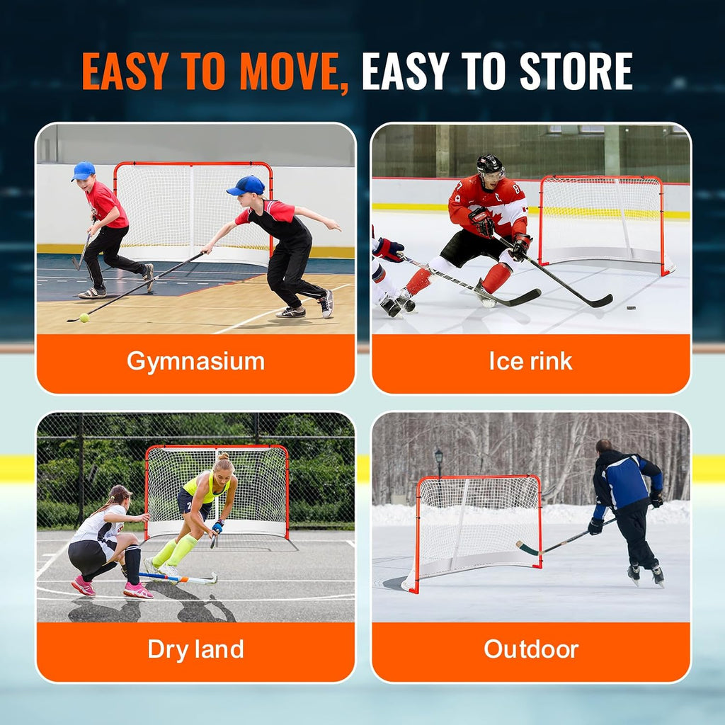 Happybuy Street Hockey Net, Indoor/Outdoor Steel Goal, 72" x 48" Portable Training Set, Easy Assembly, Official Regulation Size, White/Red
