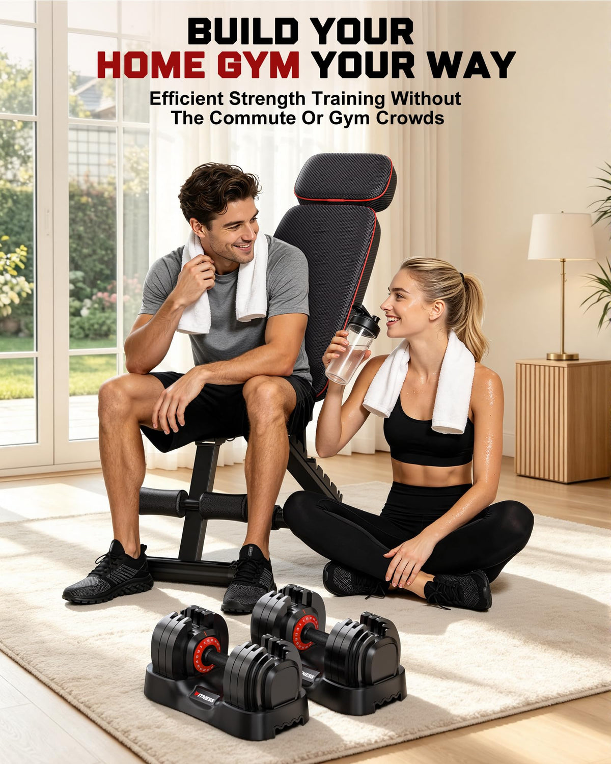 Rendpas Adjustable Dumbbell Set with Workout Bench at Home