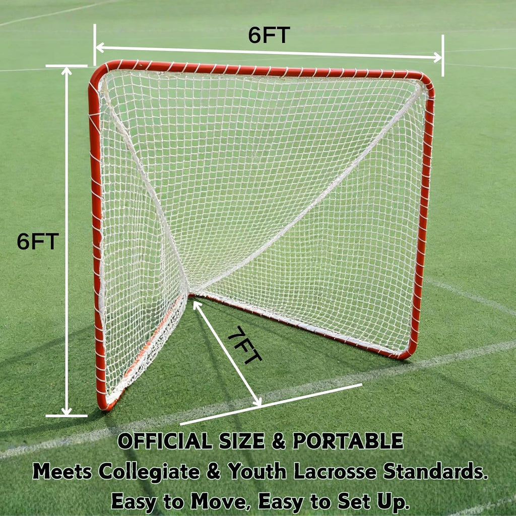 Portable Lacrosse Goal 6'x6' Regulation Lacrosse Net â Heavy-Duty Steel Frame, 4mm No-Knot Net & Ropes Perfect for Backyard Practice and Training