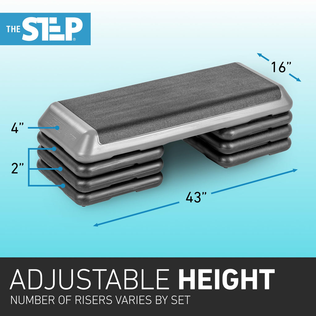 The Original STEP Exercise Step Platform, Health Club Size Stepper for Exercise at Home with 4 Stackable Risers for Height Adjustments