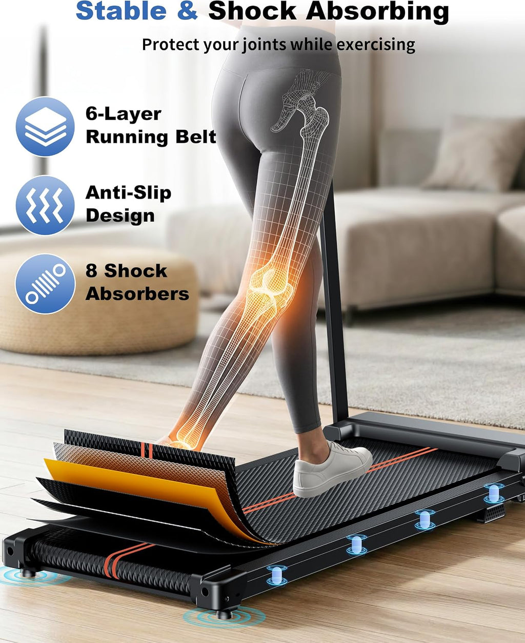 Treadmills for Home Walking Pad - Foldable Treadmill Under Desk with Handle Bar 0.6-6.2 MPH Portable Folding Pads Compact Running Machine Quiet Lightweight