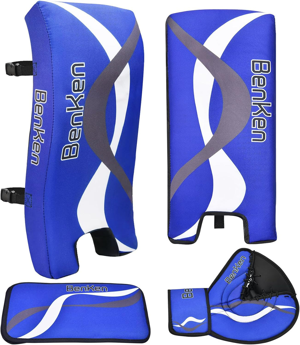 BenKen Street Hockey Goalie Equipment Set, NHL Youth Street Hockey Goalie Pads - Leg Pads, Catch Glove, and Blocker, Youth Goalie Gear
