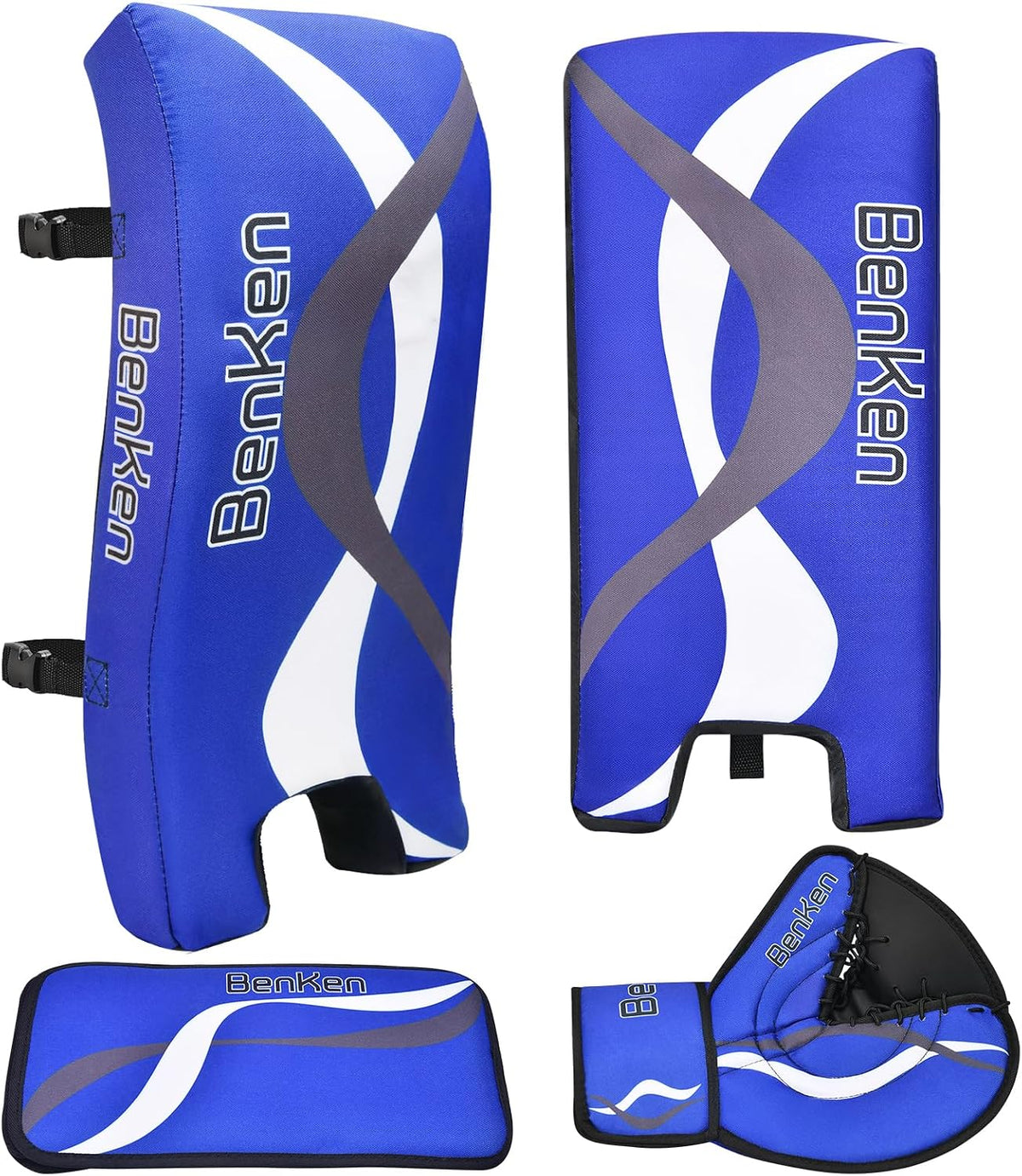 BenKen Street Hockey Goalie Equipment Set, NHL Youth Street Hockey Goalie Pads - Leg Pads, Catch Glove, and Blocker, Youth Goalie Gear