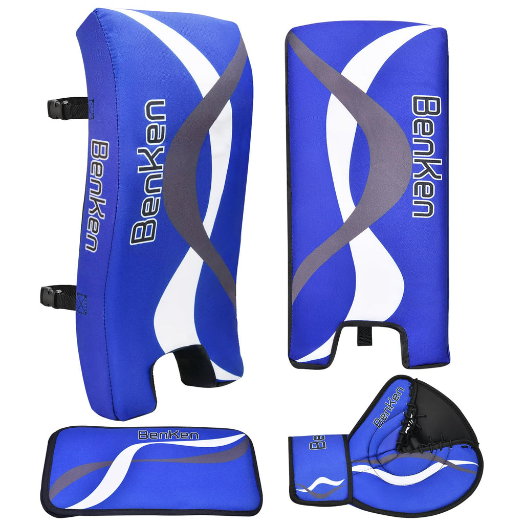 BenKen Street Hockey Goalie Equipment Set, NHL Youth Street Hockey Goalie Pads - Leg Pads, Catch Glove, and Blocker, Youth Goalie Gear