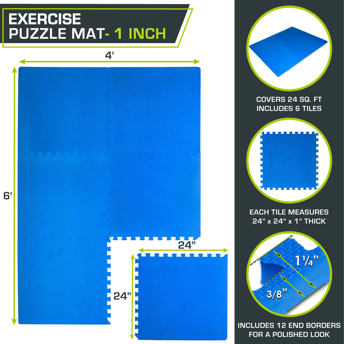 ProsourceFit Weaved Pattern Extra Thick Exercise Puzzle Mat 1-inch, EVA Foam Interlocking Tiles for Protective, Cushioned Flooring for Home and Gym Equipment; Gray, 72 SQ FT, 18 Tiles