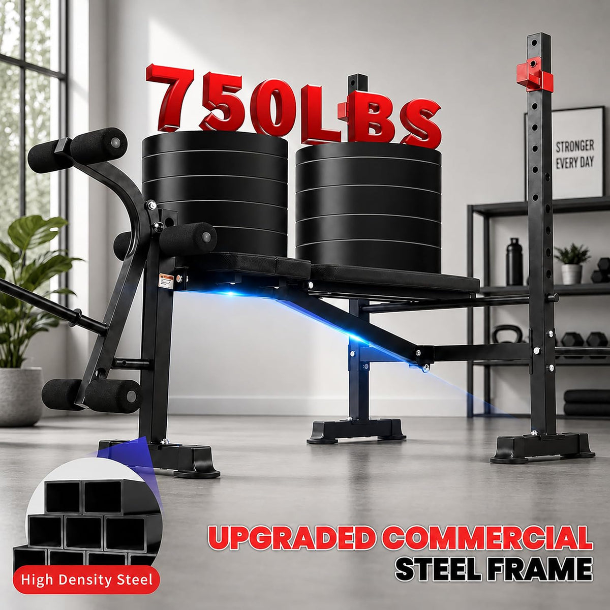 MAIDOMA Foldable 1500LBS Capacity 8 IN 1 Weight Bench Set with Leg Extension/Squat Rack/Preacher Curl, Adjustable Bench Press for Home Gym Full Body Workout (US Stock)