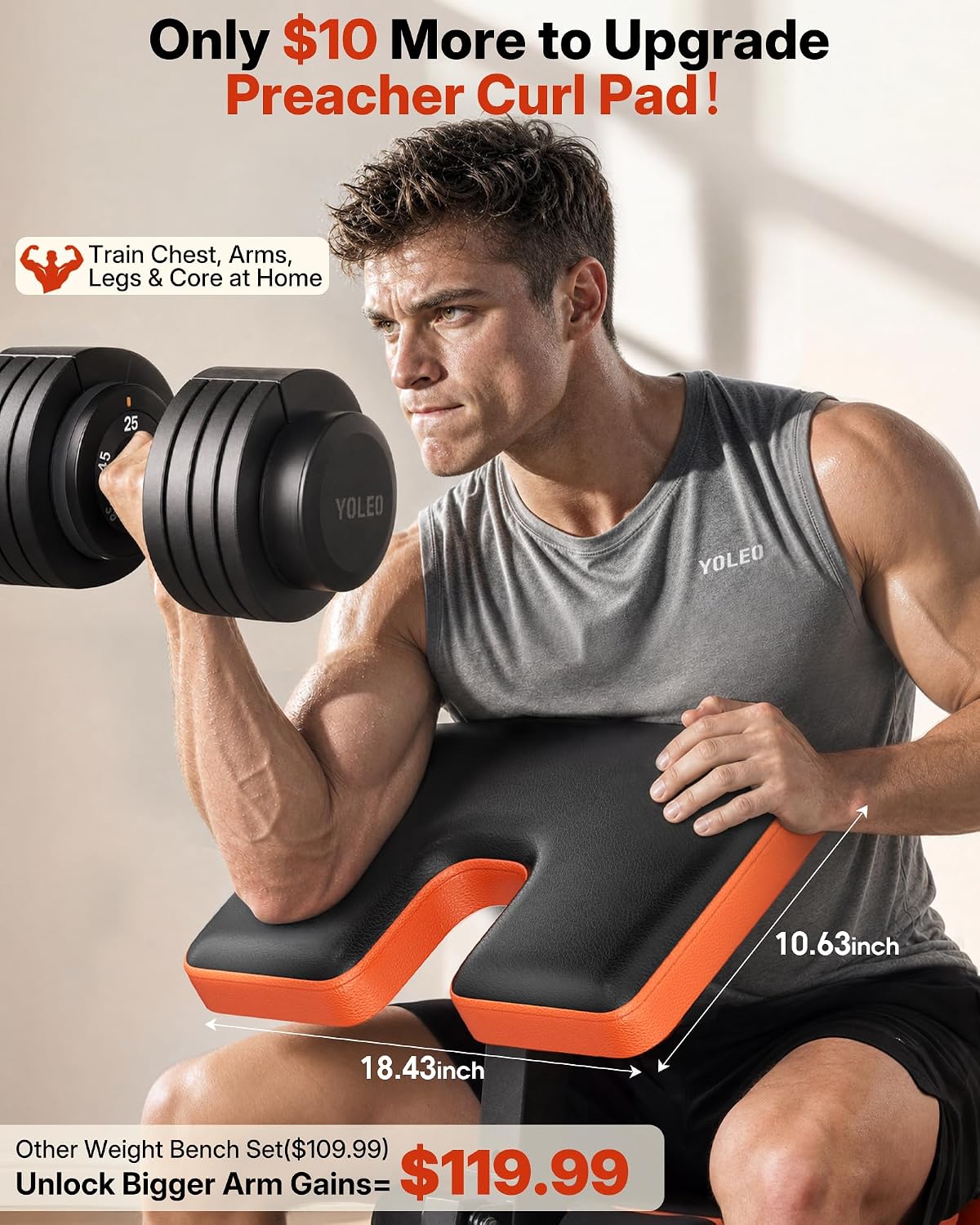 YOLEO 6-in-1 Weight Bench Set, 880LBS Adjustable Bench with Rack & Curl Pad