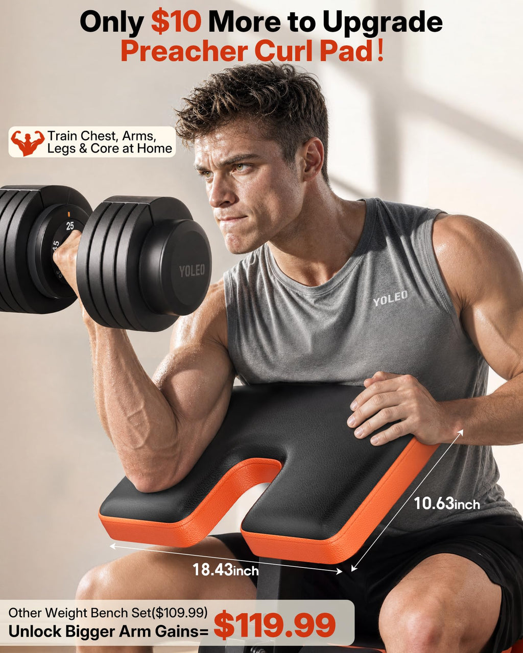YOLEO 6-in-1 Weight Bench Set, 880LBS Adjustable Bench with Rack & Curl Pad