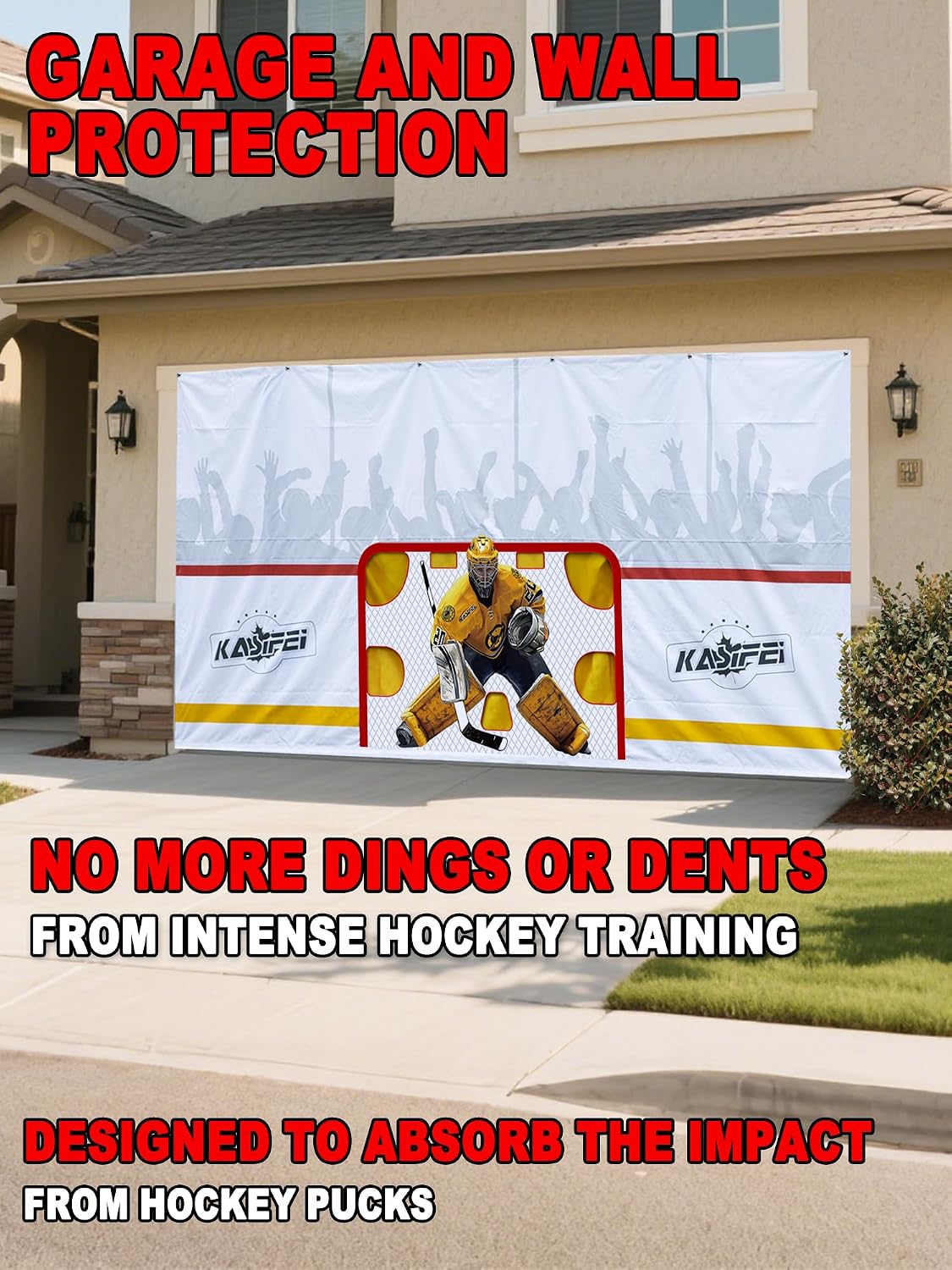 kasifei â 8' x 16' Heavy Duty Hockey Shooting Tarp â Built-in Shooter Tutor â Great Hockey Net Replacement â Training Equipment for All Skill Levels - Garage & Wall Protection