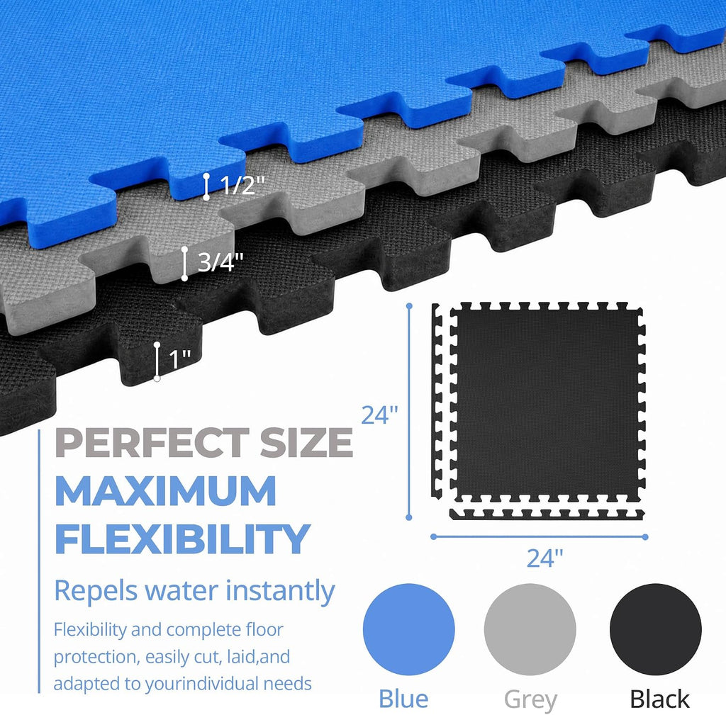 HulkFit Puzzle Exercise Mat, 1/2 Inch EVA Interlocking Foam Gym Flooring for Home Gym, Garage, Apartments, Shock-Absorbing Floor Tiles Workout Mat for Workout Equipment, MMA, Gymnastics, 36 Tiles