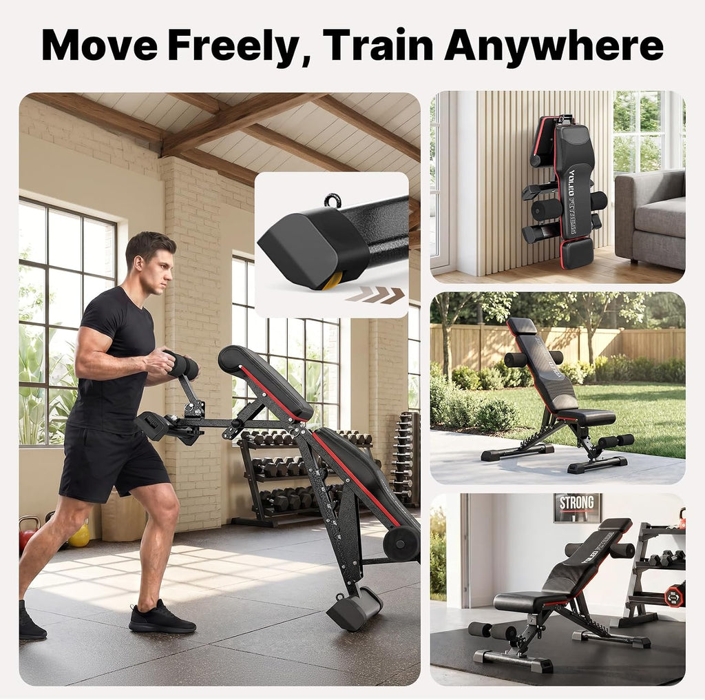YOLEO Adjustable Weight Bench with Bench Press Stand, Foldable Workout Bench with Extended Head/Elbow Pad(for Users up to 7')