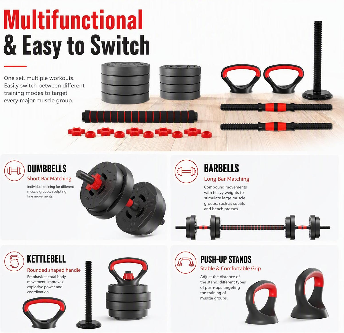 HulkFit Adjustable Dumbbells Set with Foldable Weight Bench, 40/60 LBS