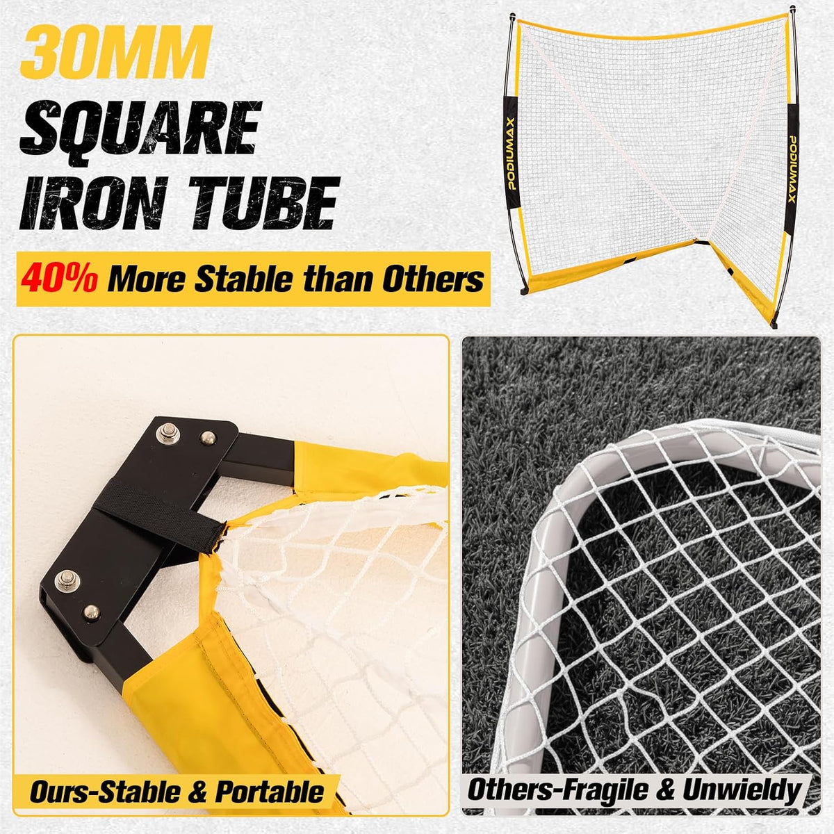 PodiuMax Foldable Lacrosse Goal 6x6x7FT, Stable Steel Frame
