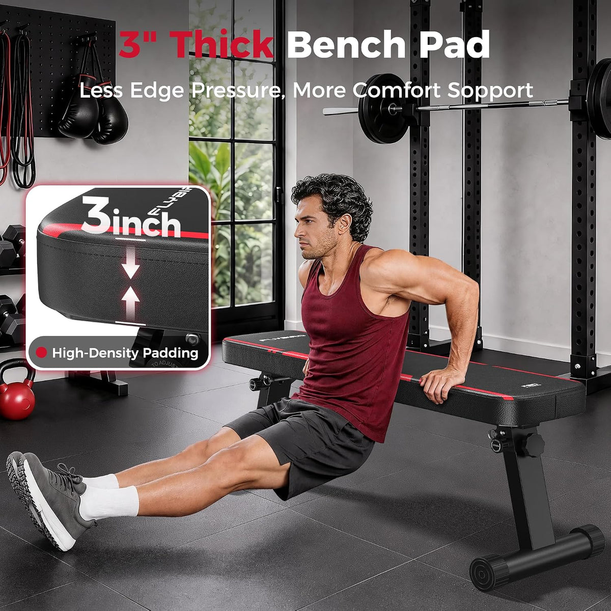 FLYBIRD Foldable Flat Weight Bench for Home Gym, 1000 lbs Capacity with Dual Locking for Strength Training, Easy Setup & Storage for Small Apartments, Lifting, Hip Thrust, Dumbbell Workout