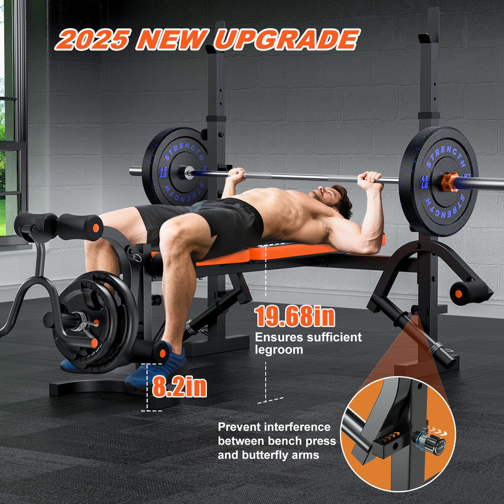 Fostoy Adjustable Weight Bench with Barbell Rack & Incline Design