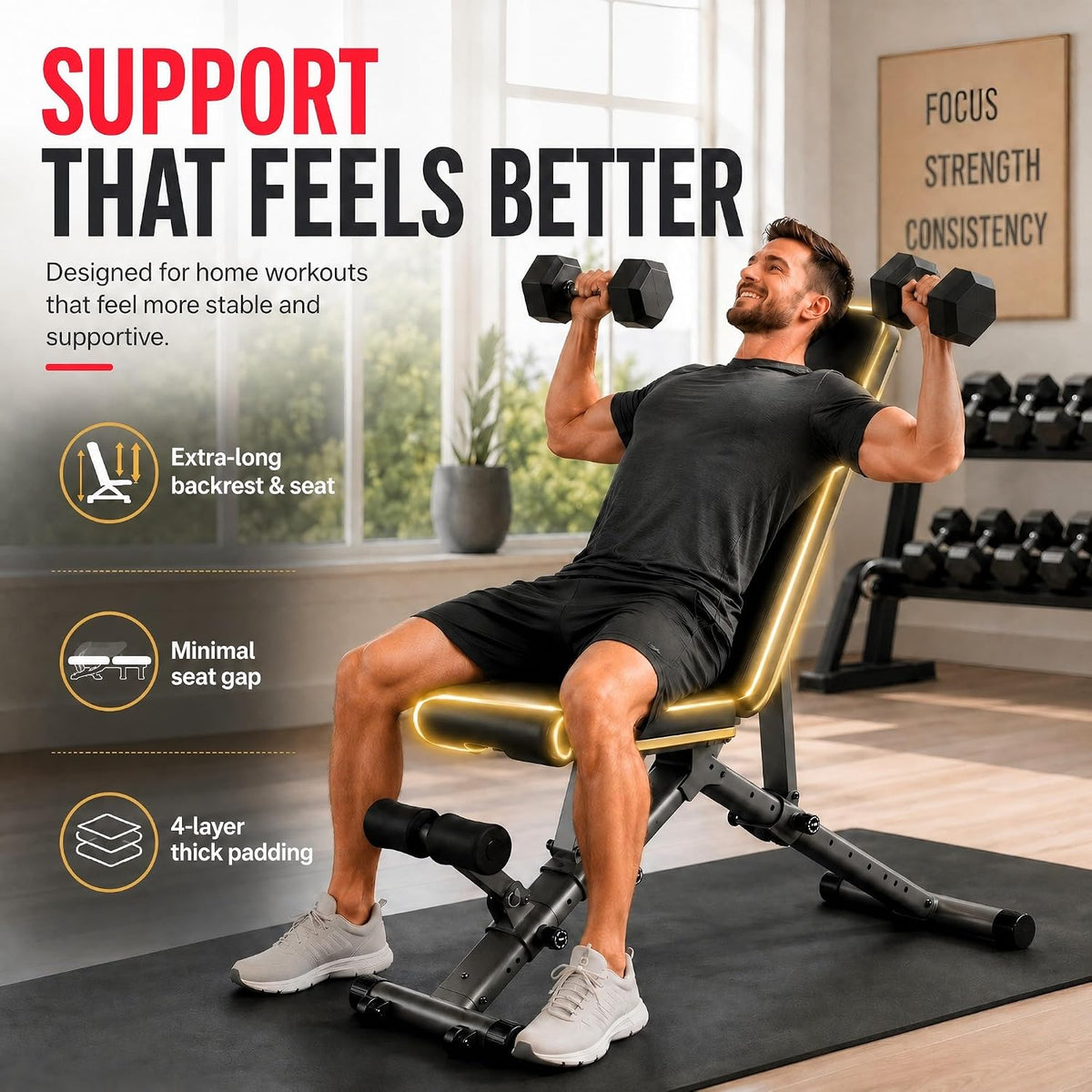 BARWING Adjustable Weight Bench Workout Bench, 1000/1300 LBS Heavy Duty Incline Decline Bench for Home Gym, Easy Assembly Foldable Training Lifting Bench