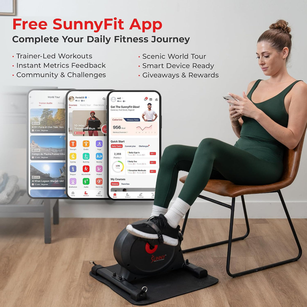 Sunny Health & Fitness Smart Mini Cycle, Under Desk Pedal Arm/Leg Exerciser