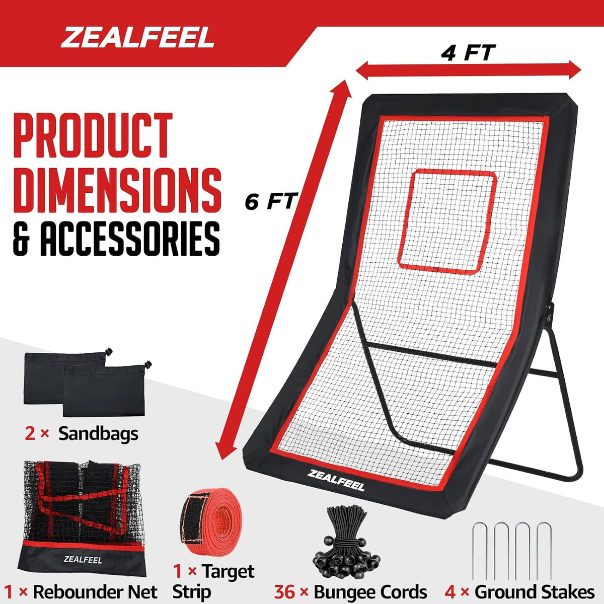 ZEALFEEL Lacrosse Rebounder with 5 Adjustable Angles, 4x6FT/4x7FT