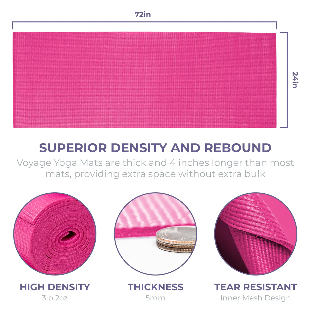Voyage 5mm Studio Yoga Mats, 10 Pack, 72x24in