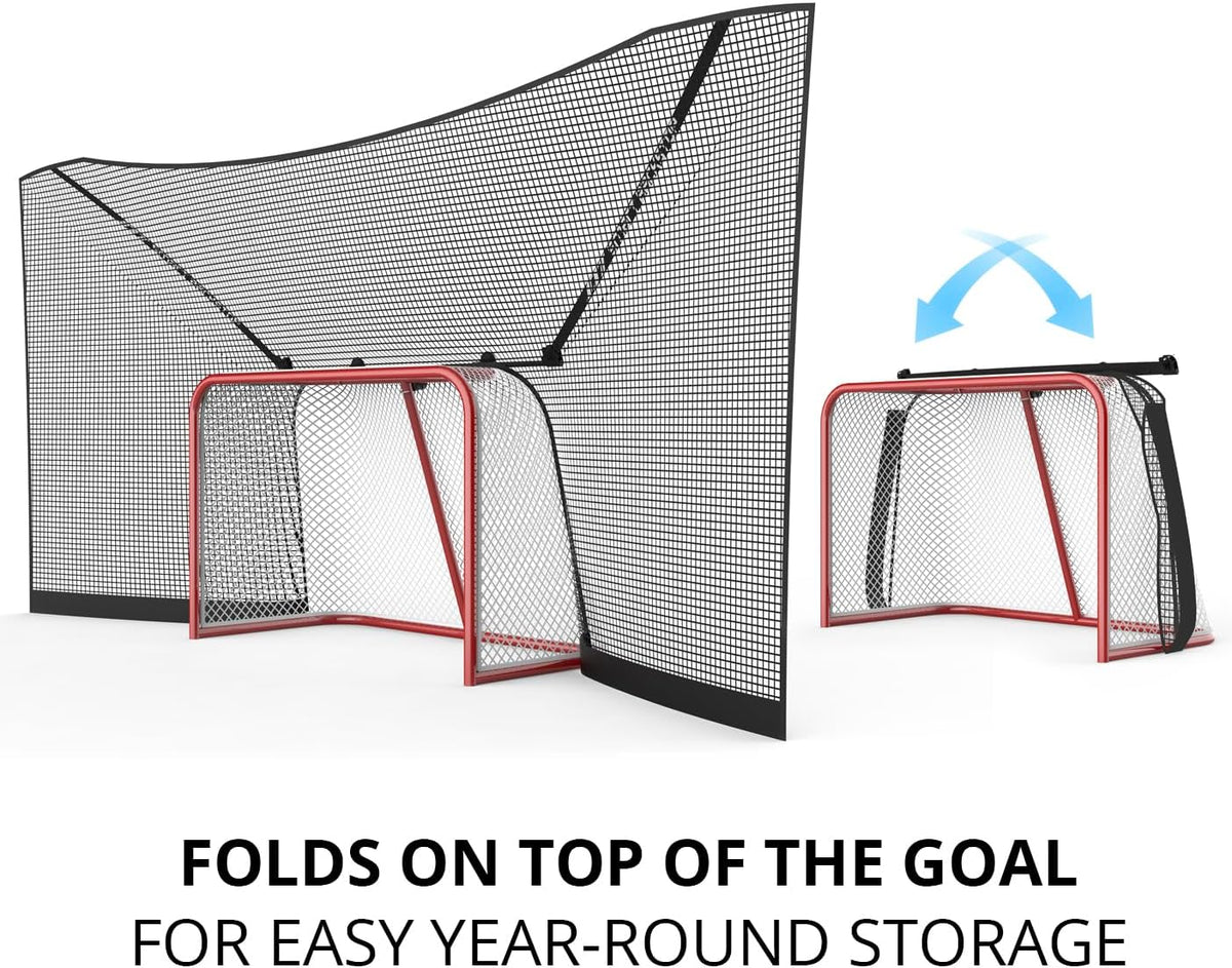 SmartBackstop for Hockey GEN 2, Practice SmartÂ®. Attaches Directly to Goal & Folds Away When not in use, 4 ft of Durable net Coverage on All Sides, fits All Regulation Hockey Goals.