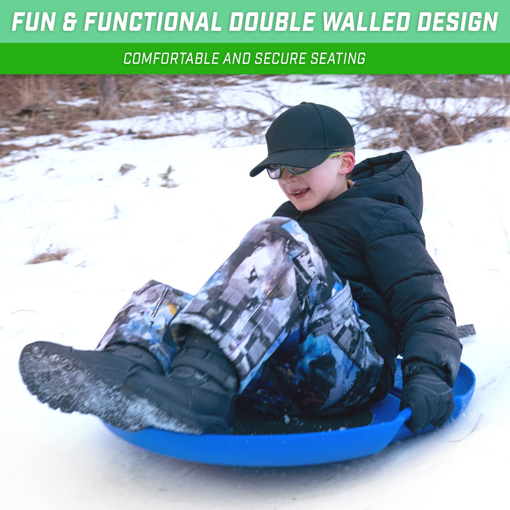 GoSports 29 Inch Heavy-Duty Winter Snow Saucer with Padded Seat and Hand Pull Strap - Choose Your Style