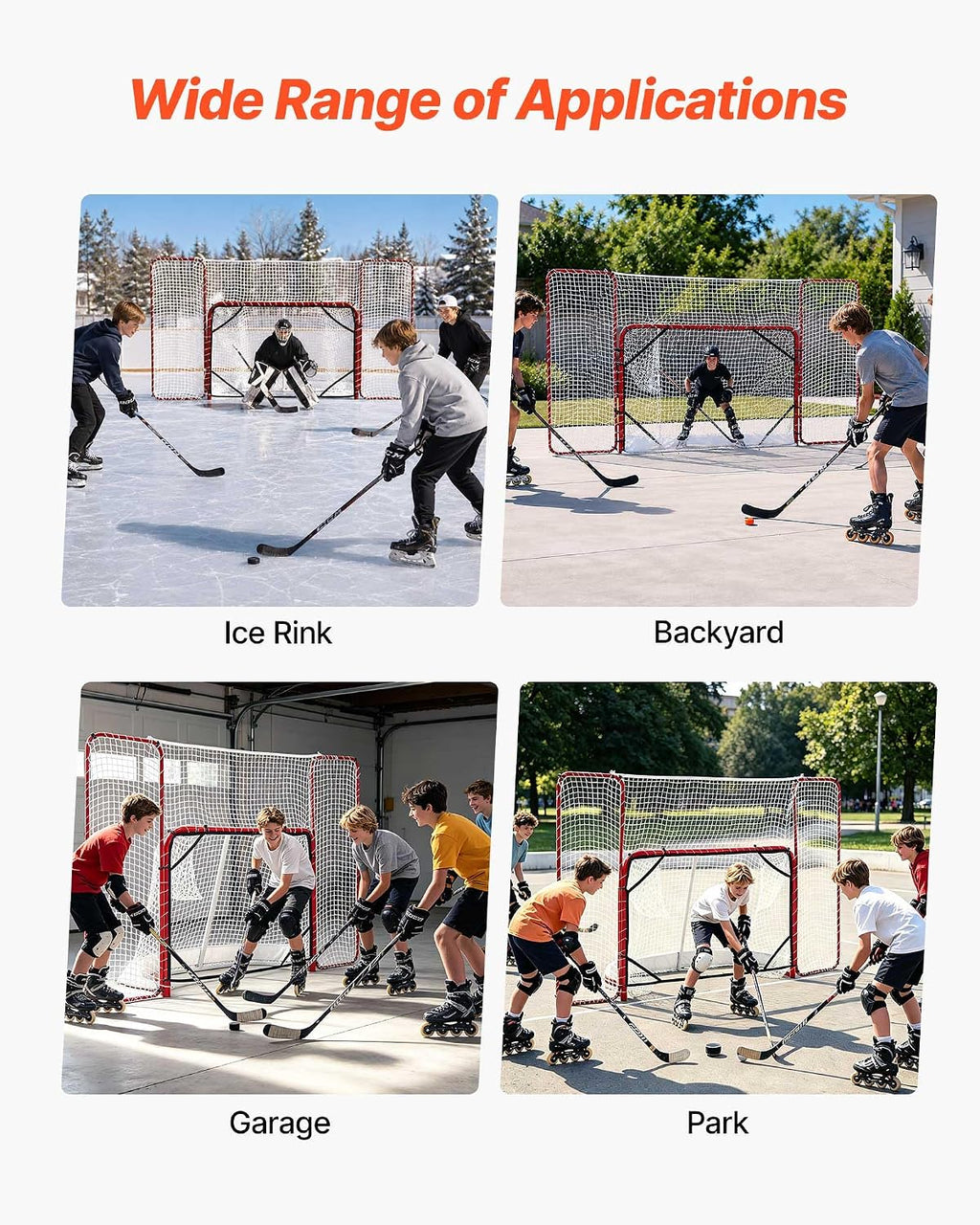VEVOR Hockey Goal with Backstop and Targets, 10x6FT Street Steel Hockey Goal Set, Pro Lightweight and Portable Training Equipment, Durable Net for Indoor & Outdoor Use, Easy Assembly, White/Red