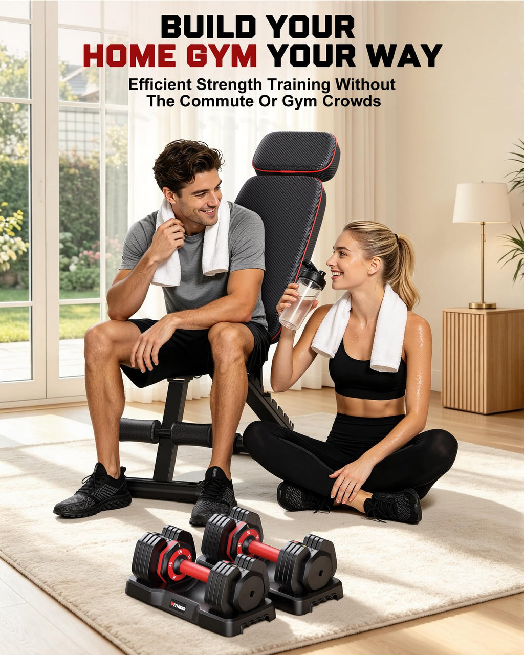 Rendpas Adjustable Dumbbell Set with Workout Bench at Home