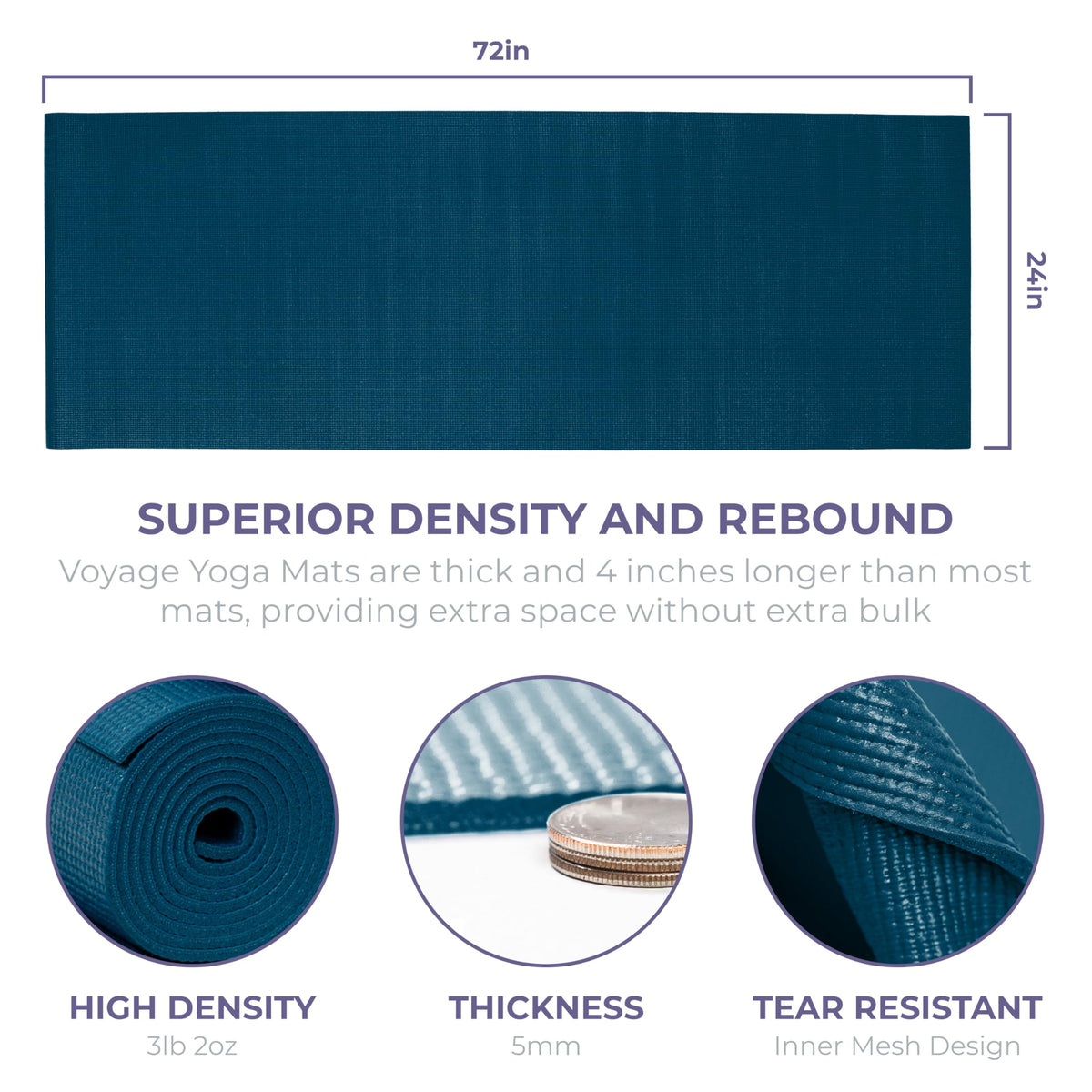 Voyage 5mm Studio Yoga Mats, 6 Pack, 72x24in