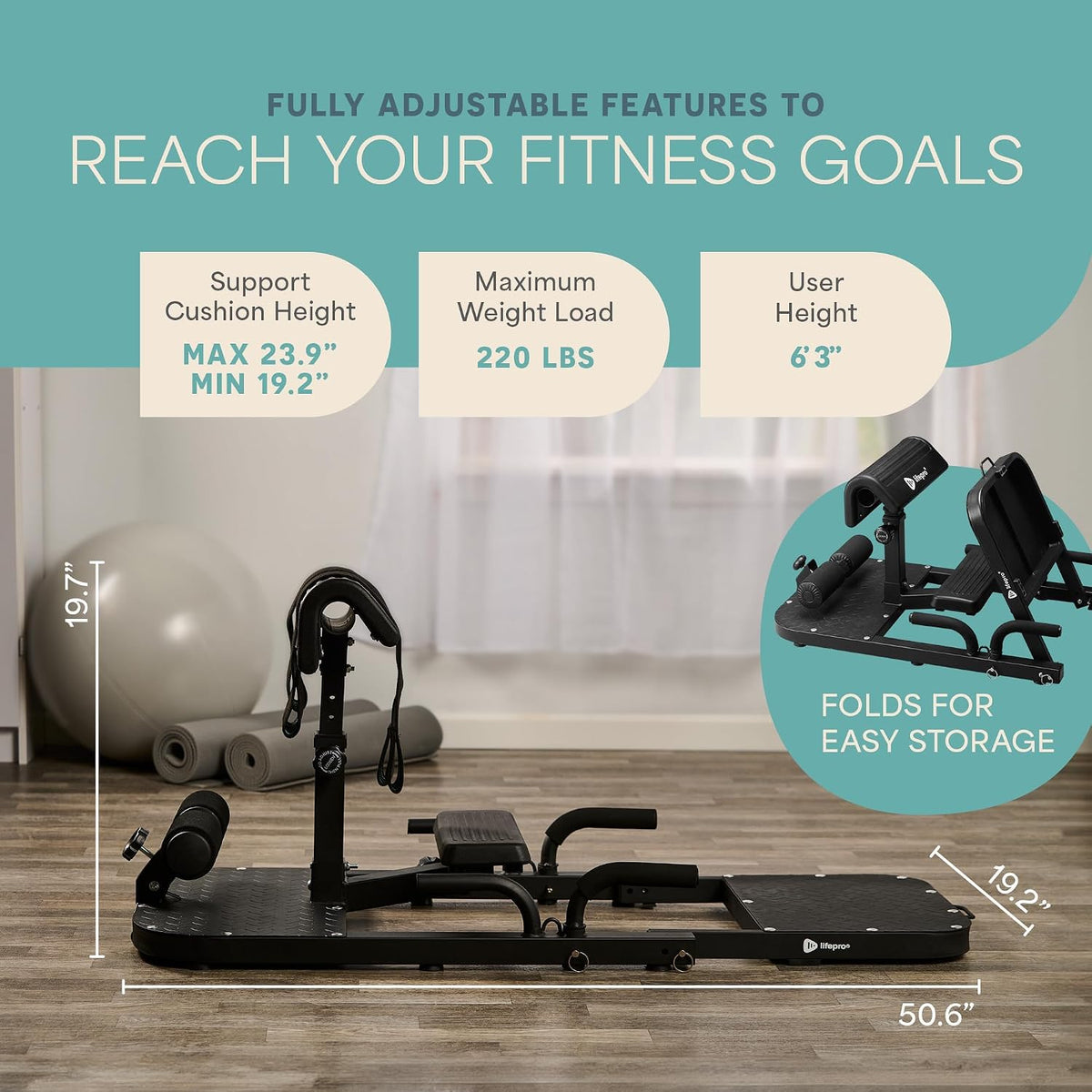 Lifepro GluteBlast Hip Thrust Machine â Foldable, Home Gym, 220 lb Cap
