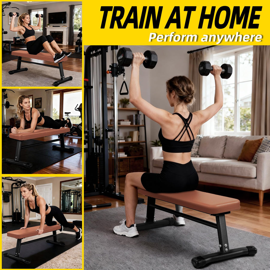 Flat Weight Bench, 2.4 Inch Thick Pad Workout Bench 660 LBS Bench Press Exercise Equipment for Home Gym Strength Weight Training