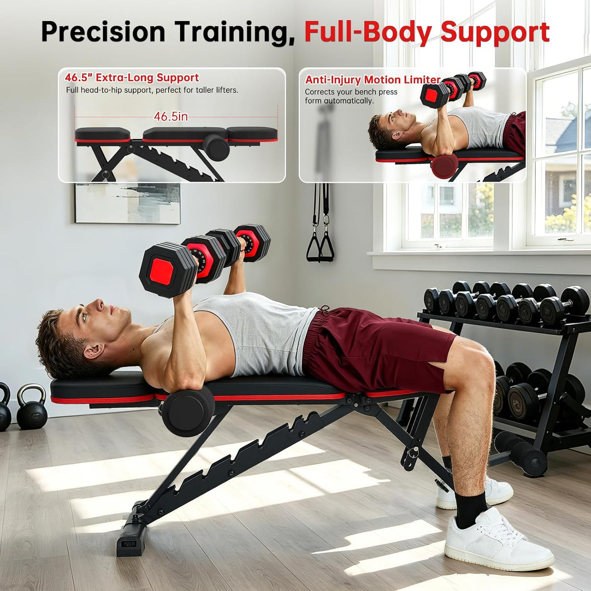Adjustable Weight Bench for Home Gym, 98% Pre-Assembled Foldable Bench