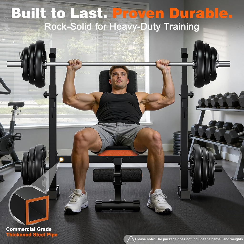 Fostoy Adjustable Weight Bench with Barbell Rack & Incline Design