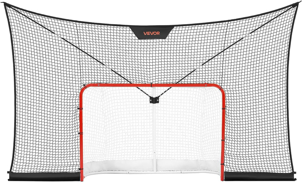 VEVOR Hockey Goal Goal and Backstop Net Set, 12x7 ft Durable Hockey Net with Extended Coverage, Lightweight Portable Complete Training Accessory Set, Easy Assembly, for Youth and Adults
