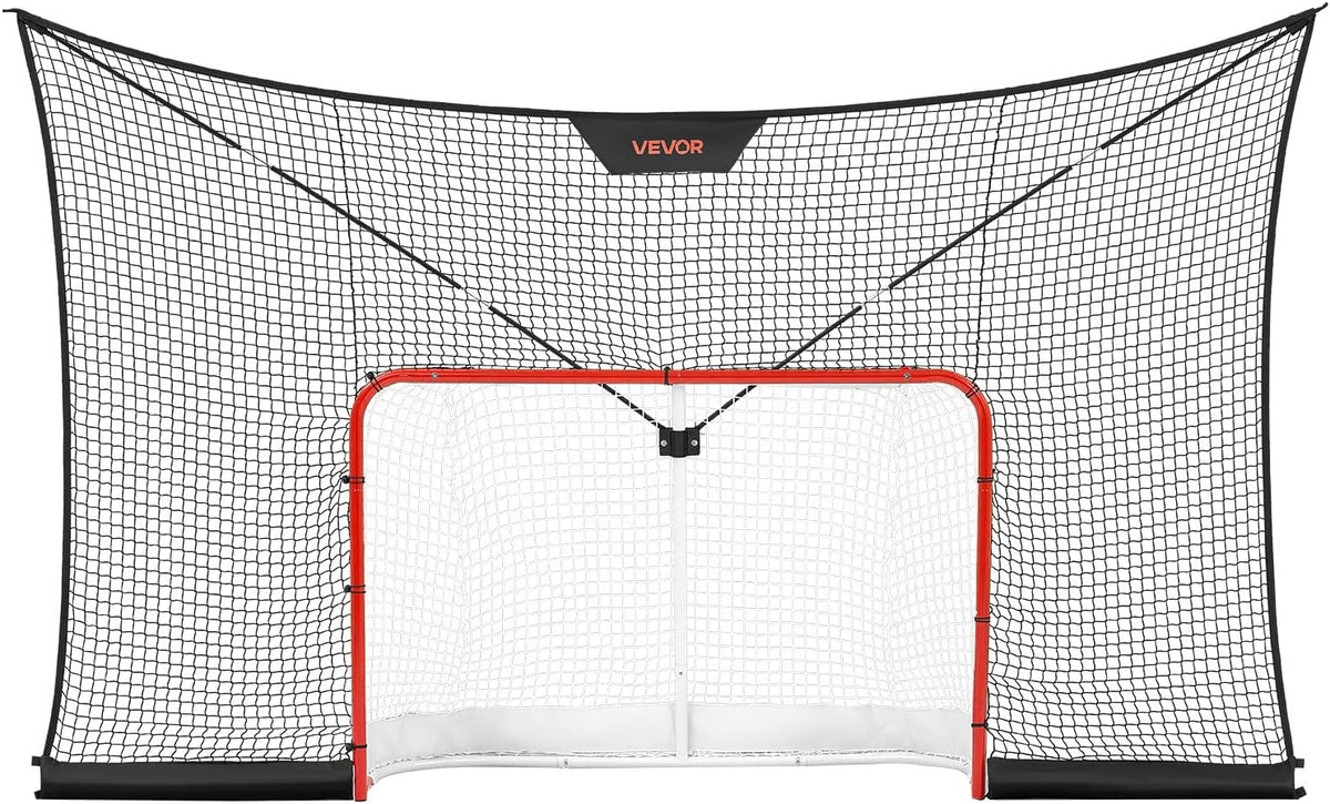 VEVOR Hockey Goal Goal and Backstop Net Set, 12x7 ft Durable Hockey Net with Extended Coverage, Lightweight Portable Complete Training Accessory Set, Easy Assembly, for Youth and Adults