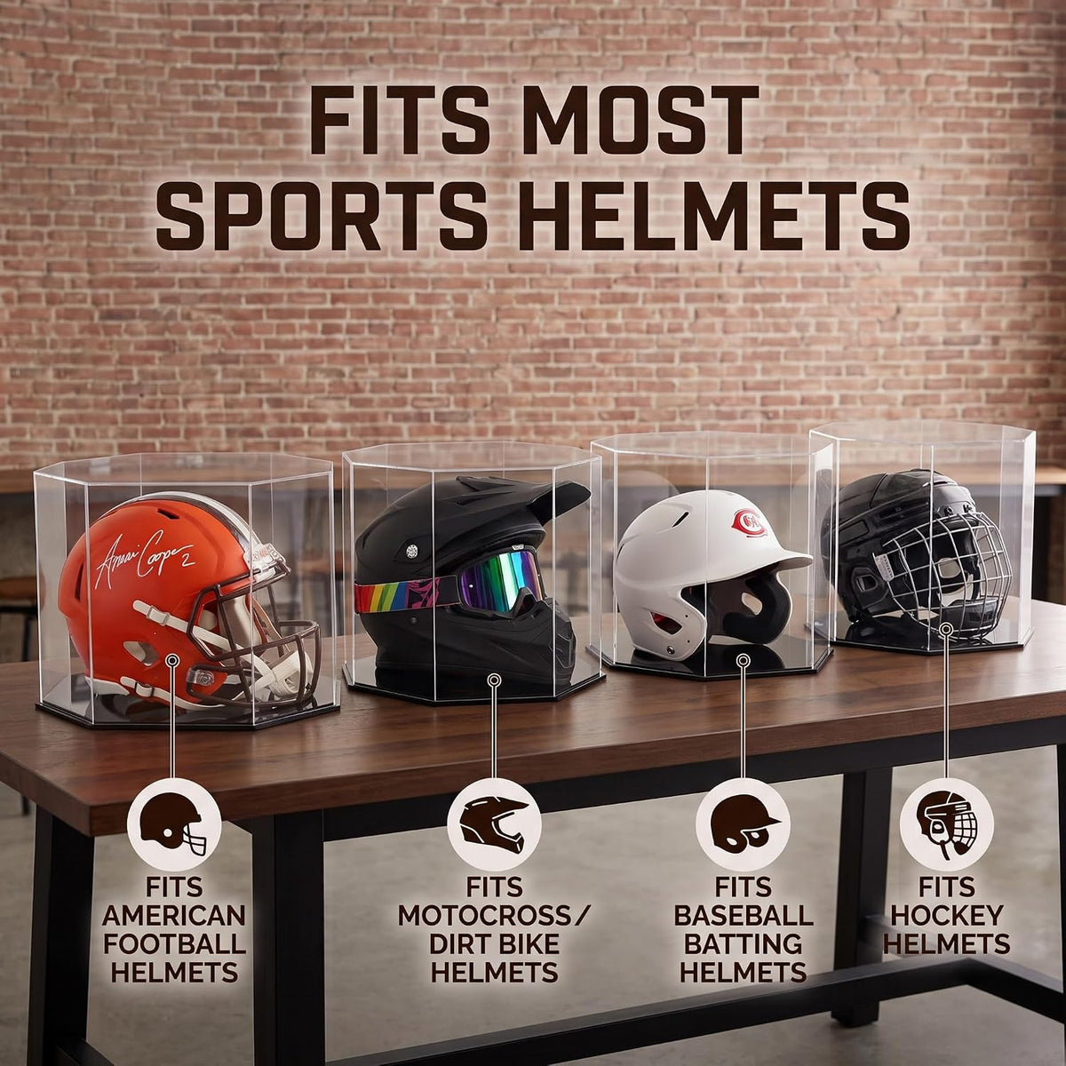 OnDisplay Deluxe Football Helmet Display Case UV Protection Octagonal