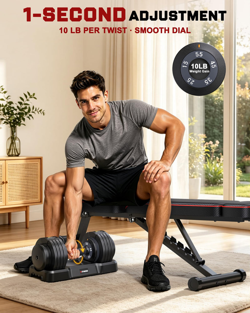 Rendpas Adjustable Dumbbell Set with Workout Bench at Home