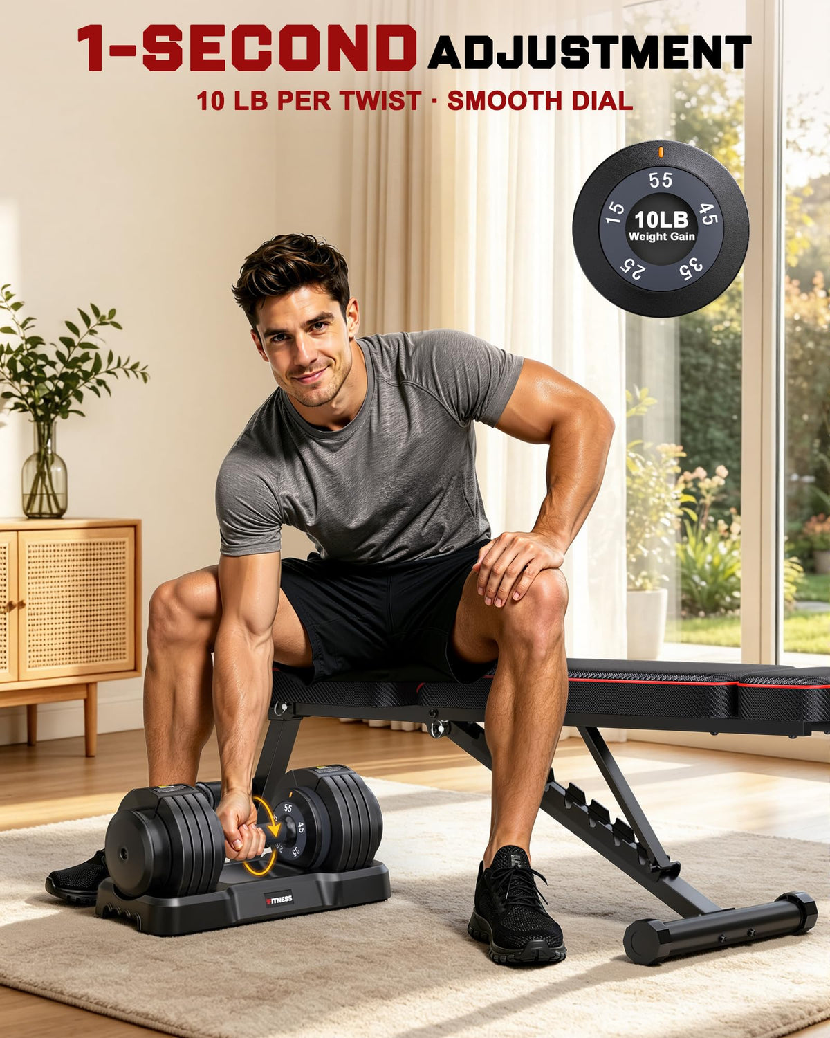 Rendpas Adjustable Dumbbell Set with Workout Bench at Home
