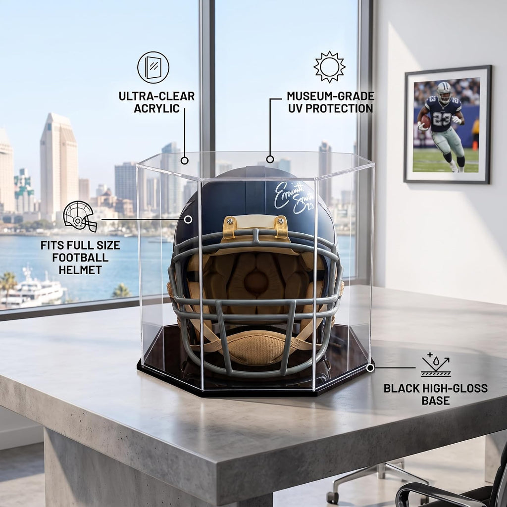 OnDisplay Deluxe Football Helmet Display Case UV Protection Octagonal