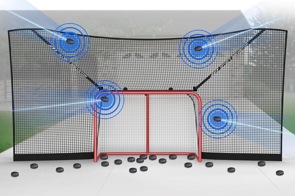 SmartBackstop for Hockey GEN 2, Practice SmartÂ®. Attaches Directly to Goal & Folds Away When not in use, 4 ft of Durable net Coverage on All Sides, fits All Regulation Hockey Goals.