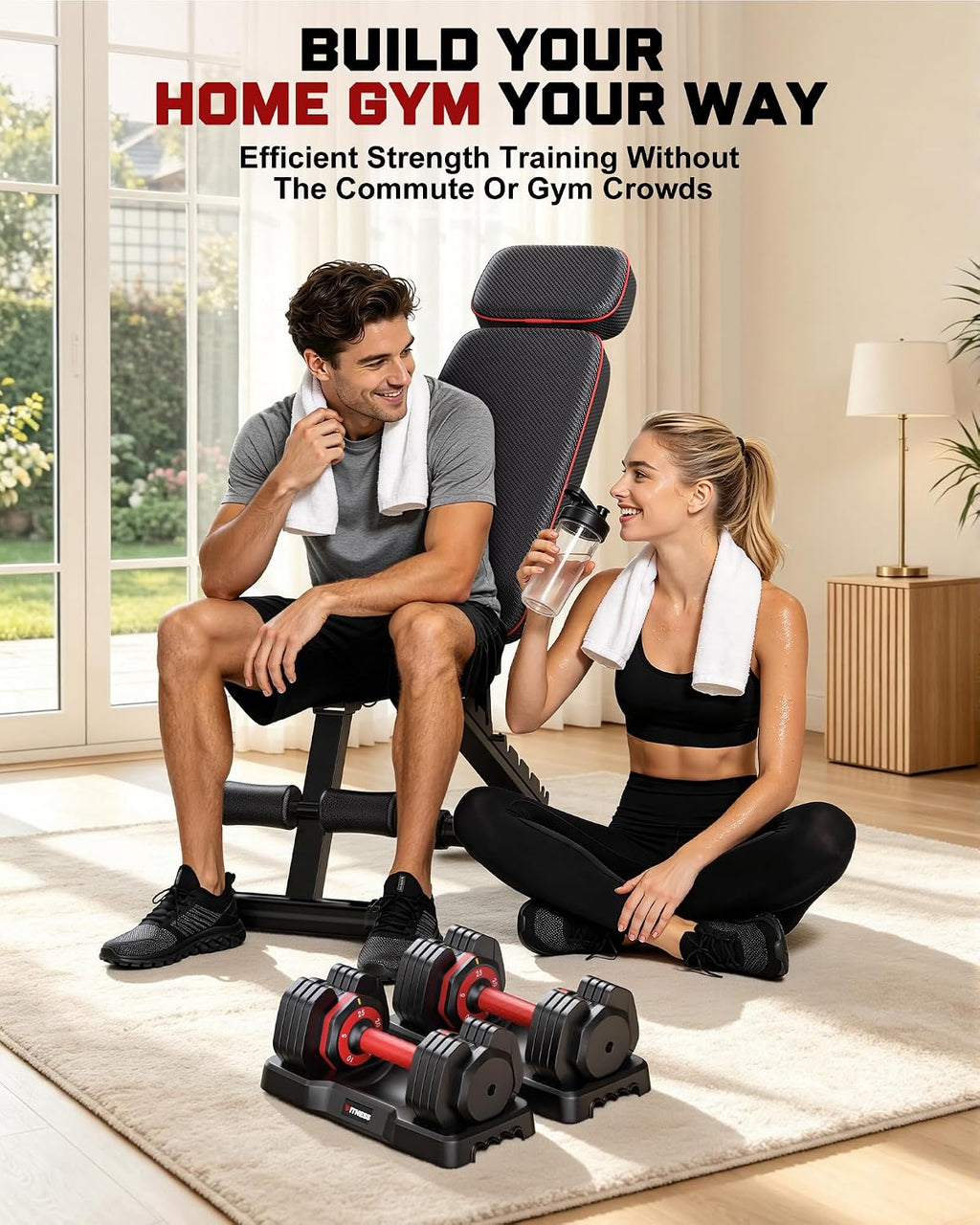 Rendpas Adjustable Dumbbell Set with Workout Bench at Home