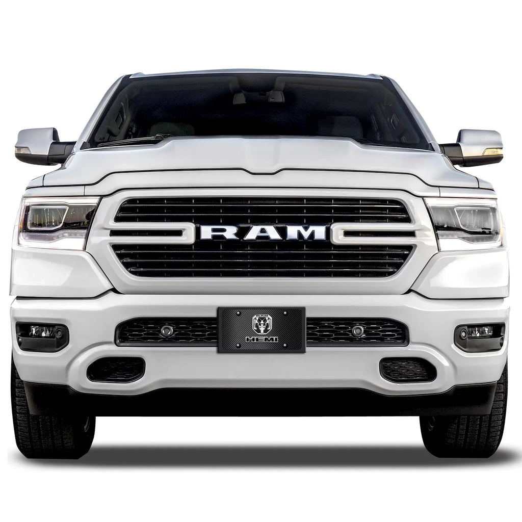 RAM 2019 up HEMI 3D Dual Logo Dark Carbon Fiber Patten Steel License Plate
