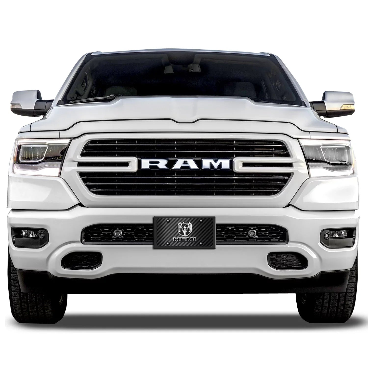 RAM 2019 up HEMI 3D Dual Logo Dark Carbon Fiber Patten Steel License Plate
