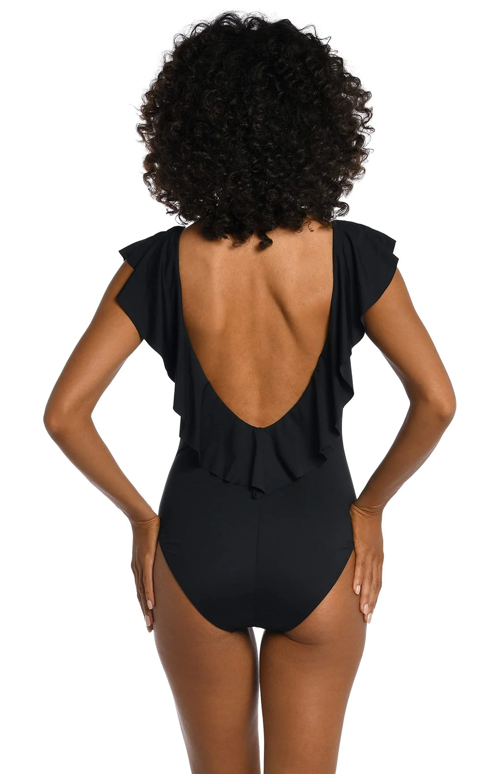 La Blanca People Island Goddess Over The Shoulder Ruffle Plunge One Piece, Dark 4