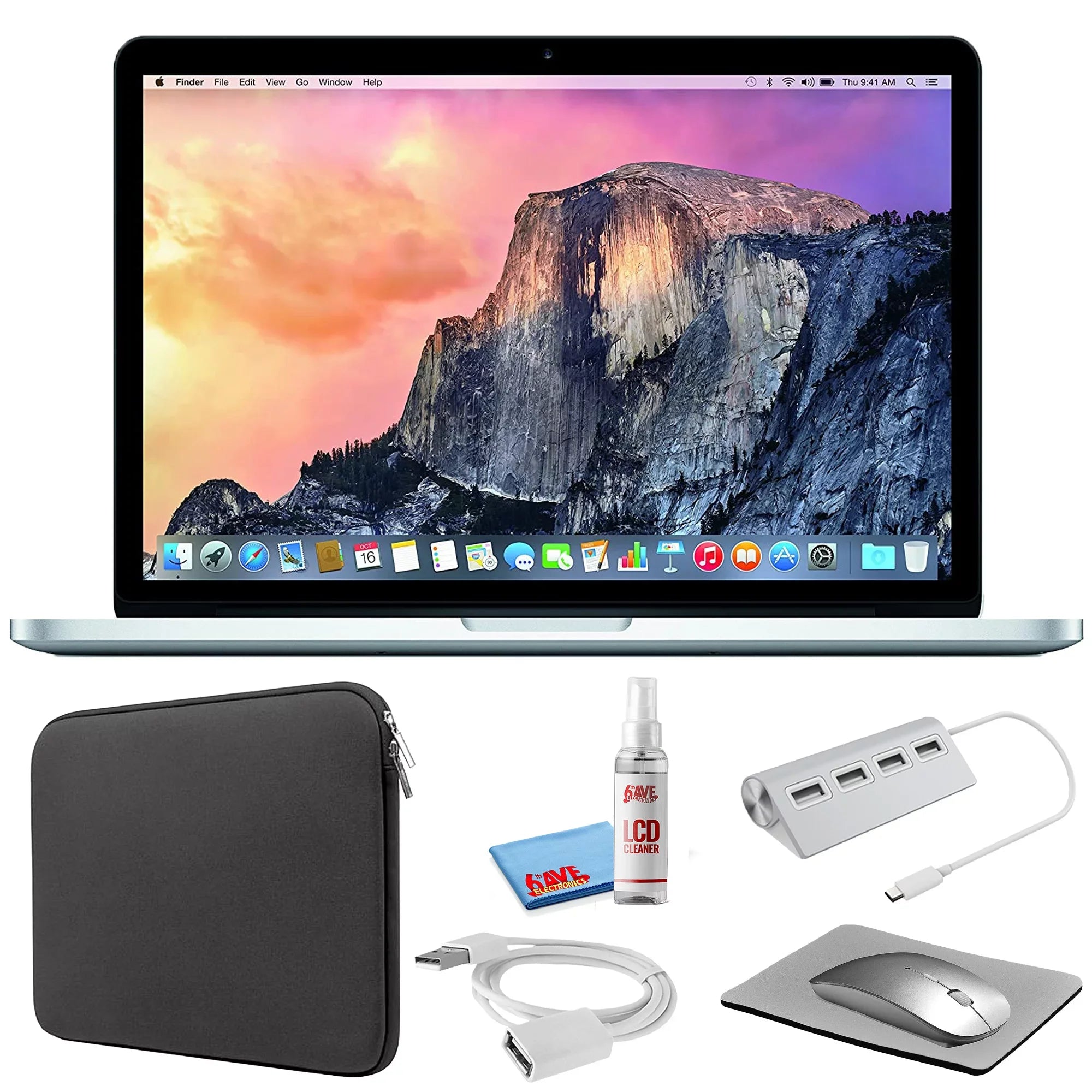 MacBook Pro 13-inch (i5 2.9GHz, 512GB SSD) (Early 2015, MF841LL/A) - Silver Bundle with Dark Zipper Sleeve + Laptop Starter Kit + Cleaning Kit (Refurbished)