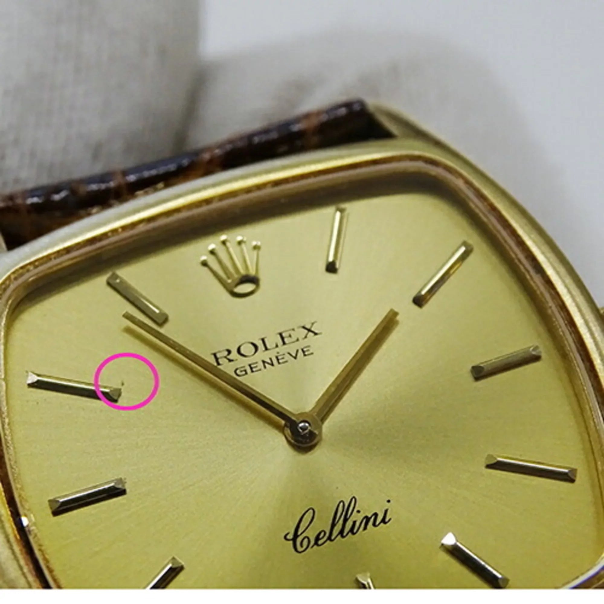 Authenticated Used ROLEX Cellini 3805 Cal.1600 watch People hand winding 750YG leather gold brown polished